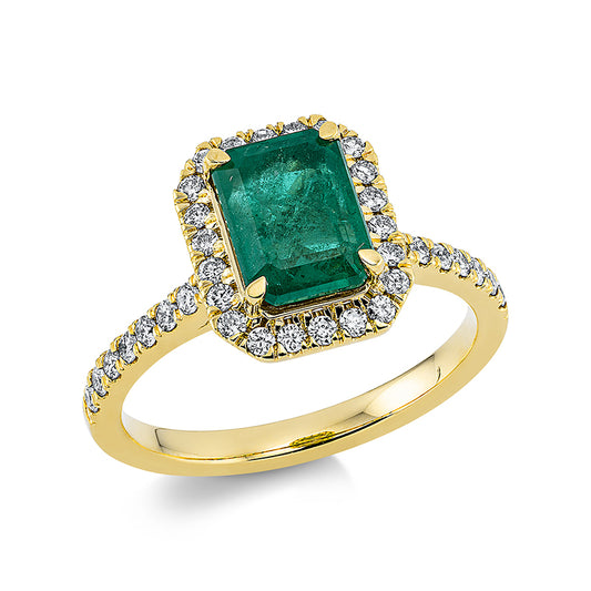 Ring 18 kt GG, 46 Brill. 0,40 ct, TW-si, 1 Smaragd 1,40 ct grün