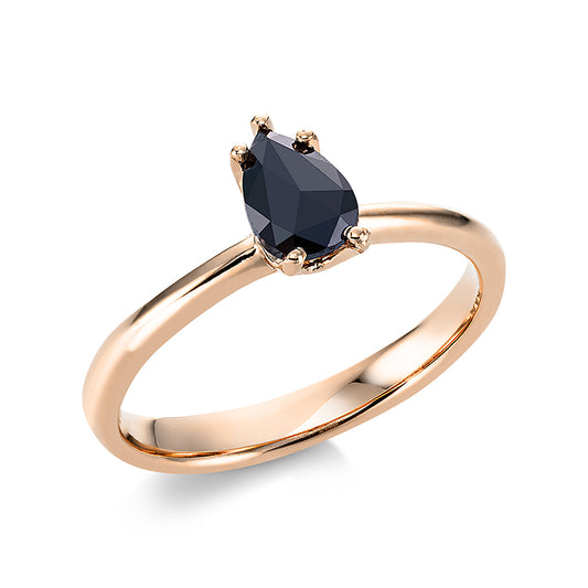 Ring 14 kt RG, 1 Tropfen 0,37 ct, schwarz