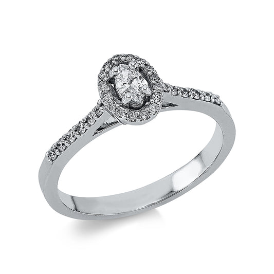 Ring 14 kt WG, 1 Nav. 0,12 ct, F-vsi, 28 Brill. 0,17 ct, F-si