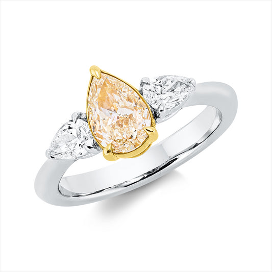 Ring 18 kt WG+GG, GIA1463689305, 1 Tropfen 1,01 ct, gelb-si, 2 Tropfen 0,47 ct, W-vsi/si