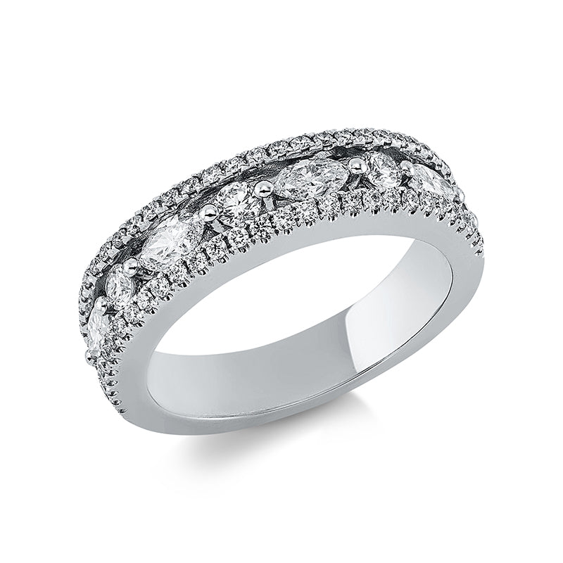 Ring 18 kt WG, 4 Nav. 0,42 ct, TW-vsi, 67 Brill. 0,58 ct, TW-si