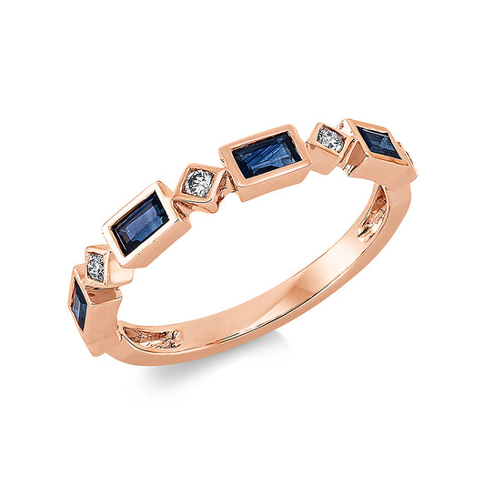 Ring 18 kt RG, 5 Brill. 0,10 ct, TW-si, 4 Saphire 0,63 ct blau