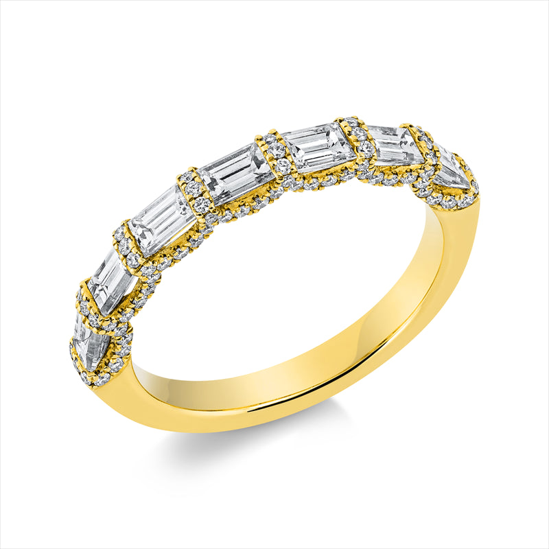 Ring 18 kt GG, 7 Bag. 0,97 ct, TW-vsi, 96 Brill. 0,31 ct, TW-vsi