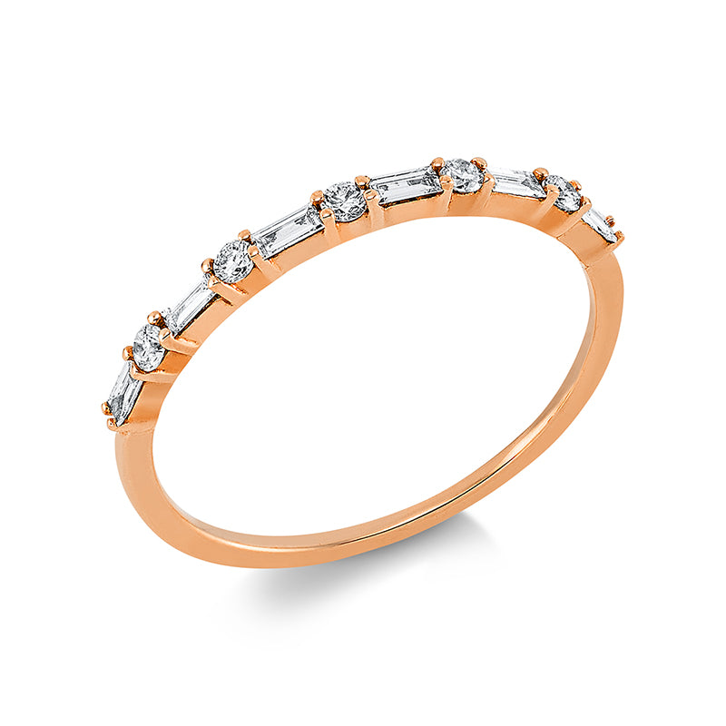 Ring 18 kt RG, 6 Bag. 0,15 ct, TW-si, 5 Brill. 0,09 ct, TW-si