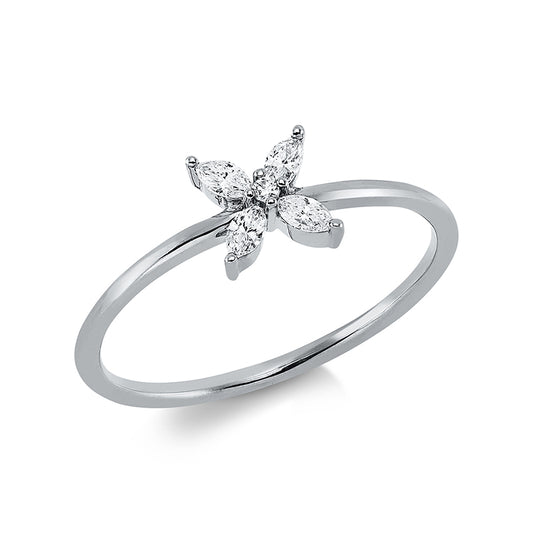 Ring 18 kt WG, 4 Nav. 0,13 ct, TW-vsi, 1 Brill. 0,01 ct, TW-si