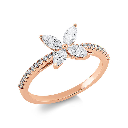 Ring 18 kt RG, 4 Nav. 0,46 ct, TW-vsi, 22 Brill. 0,12 ct, TW-si