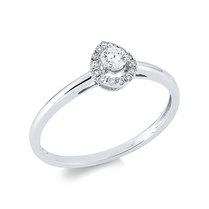 Ring 18 kt WG, 1 Brill. 0,10 ct, W-si, 14 Brill. 0,08 ct, W-si