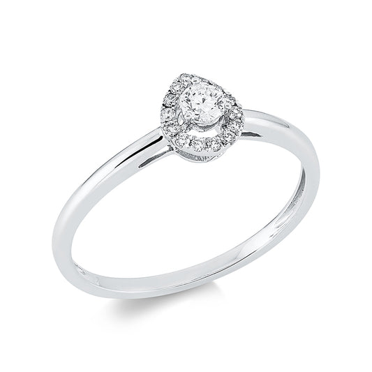 Ring 18 kt WG, 1 Brill. 0,10 ct, W-si, 14 Brill. 0,08 ct, W-si
