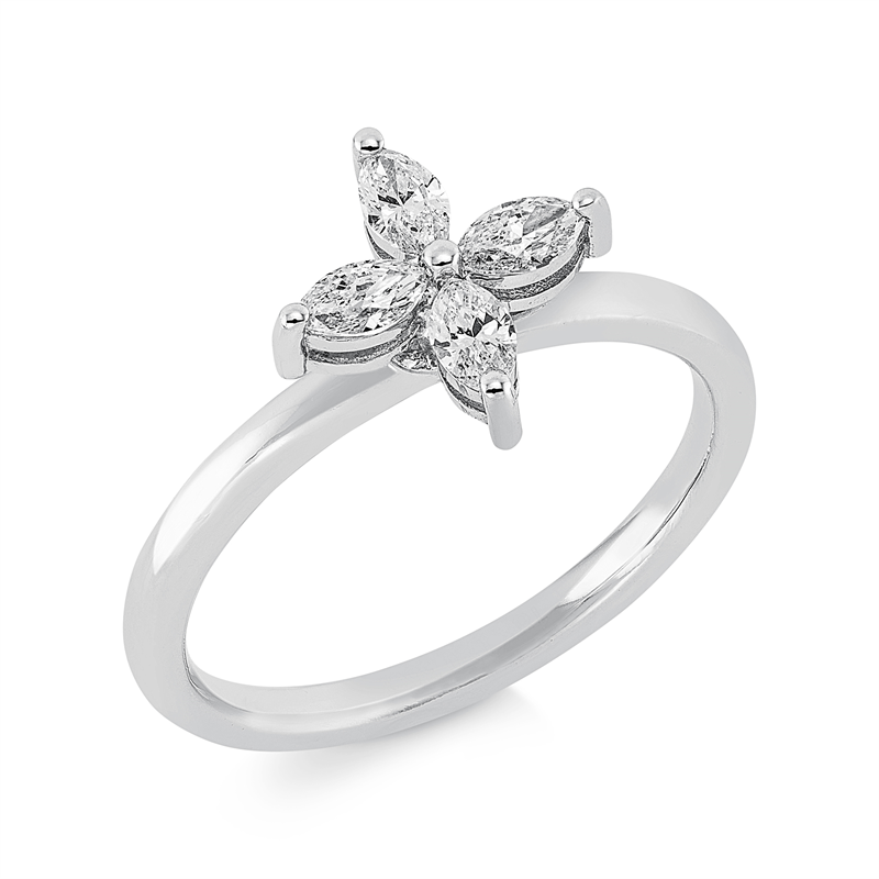 Ring 18 kt WG, 4 Nav. 0,37 ct, F-vsi