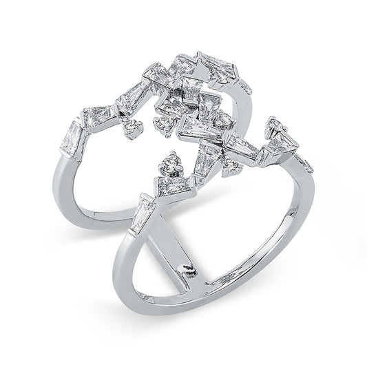 Ring 18 kt WG, 17 Trap. 0,80 ct, TW-si, 7 Brill. 0,10 ct, TW-si