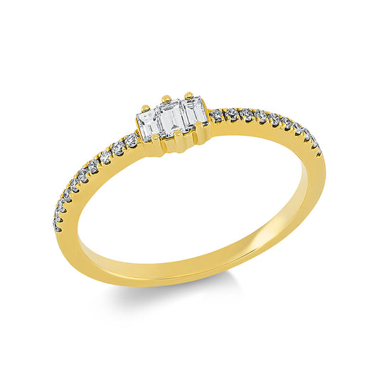 Ring 18 kt GG, 2 Bag. 0,07 ct, TW-si, 1 Bag. 0,05 ct, TW-si, 20 Brill. 0,11 ct, TW-si