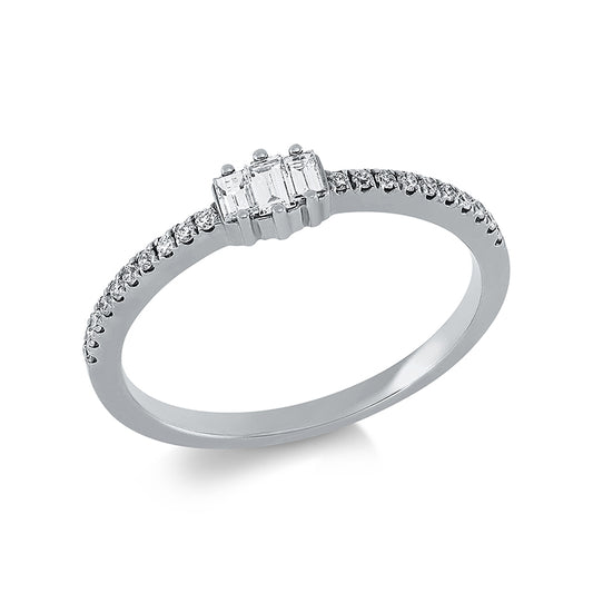 Ring 18 kt WG, 2 Bag. 0,09 ct, TW-si, 1 Bag. 0,07 ct, TW-si, 20 Brill. 0,10 ct, TW-si