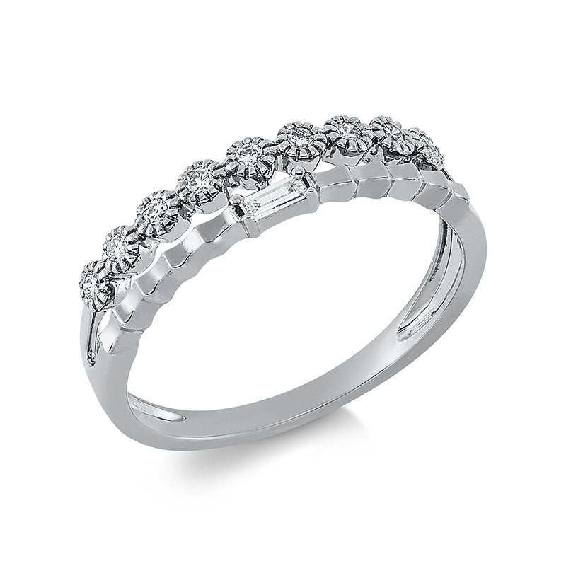 Ring 18 kt WG, 1 Bag. 0,03 ct, TW-si, 9 Brill. 0,12 ct, TW-si