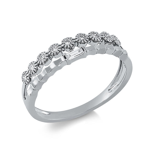 Ring 18 kt WG, 1 Bag. 0,03 ct, TW-si, 9 Brill. 0,12 ct, TW-si