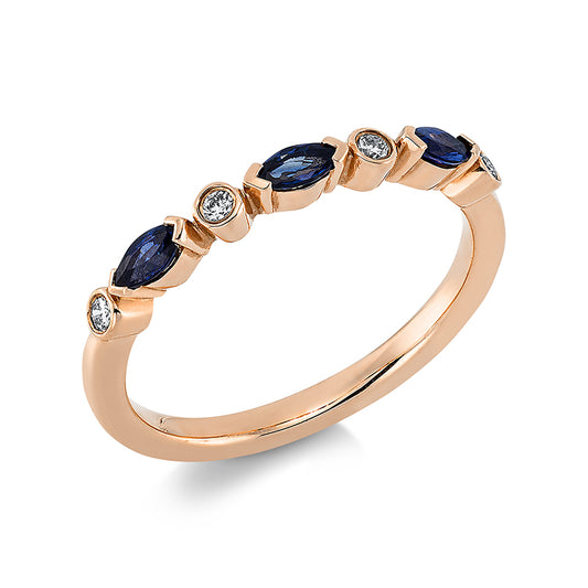 Ring 14 kt RG, 4 Brill. 0,06 ct, TW-si, 3 Saphire 0,30 ct blau