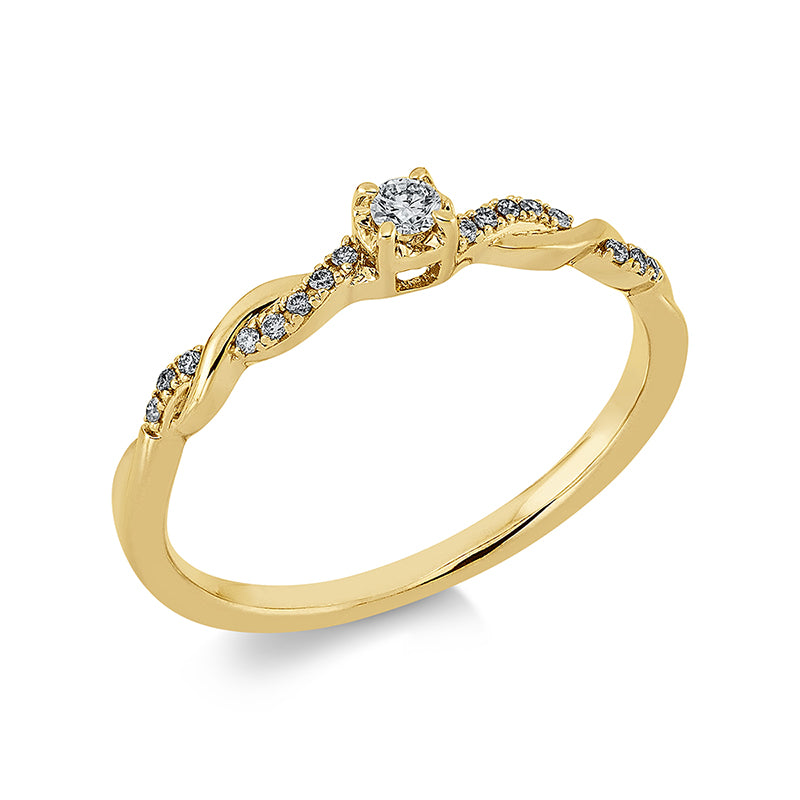 Ring 18 kt GG, 1 Brill. 0,05 ct, TW-pi, 16 Brill. 0,05 ct, TW-pi