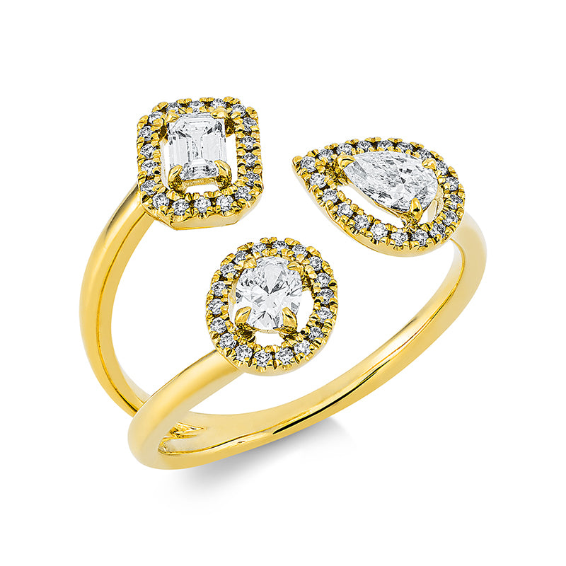 Ring 18 kt GG, 1 Oval 0,15 ct, 1 Tropfen 0,14 ct, 1 Sm.schliff 0,15 ct, 55 Brill. 0,11 ct, TW-si