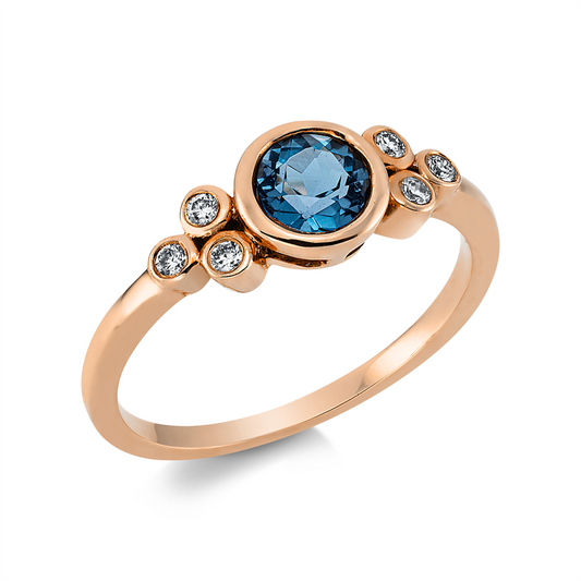 Ring 18 kt RG, 6 Brill. 0,09 ct, TW-si, 1 Topas 0,65 ct Lond. blue