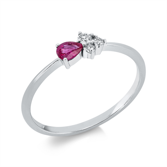 Ring 18 kt WG, 3 Brill. 0,08 ct, W-si, 1 Rubin 0,15 ct rot