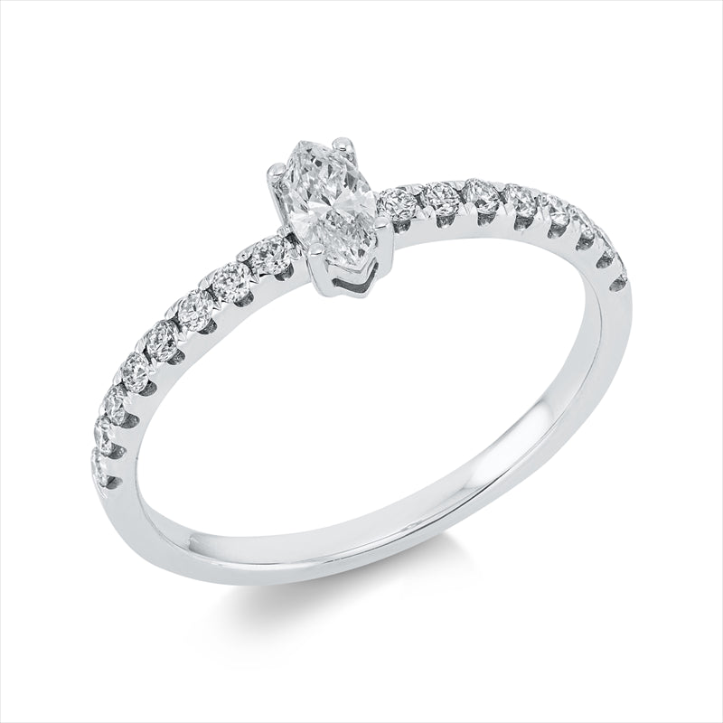 Ring 18 kt WG, 1 Nav. 0,20 ct, TW-si, 16 Brill. 0,22 ct, W-si