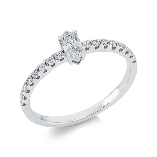 Ring 18 kt WG, 1 Nav. 0,20 ct, TW-si, 16 Brill. 0,22 ct, W-si