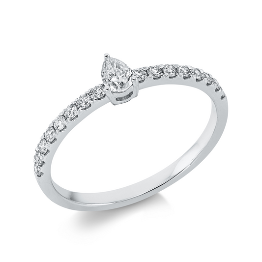 Ring 18 kt WG, 1 Tropfen 0,15 ct, TW-si, 16 Brill. 0,22 ct, W-si