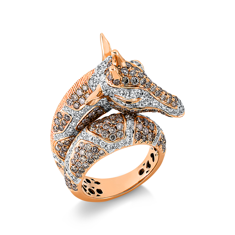 Ring 18 kt RG+WG, 128 Brill. 1,53 ct, TW-vsi, 194 Brill. 2,49 ct, braun, 2 Brill. 0,01 ct, schwarz