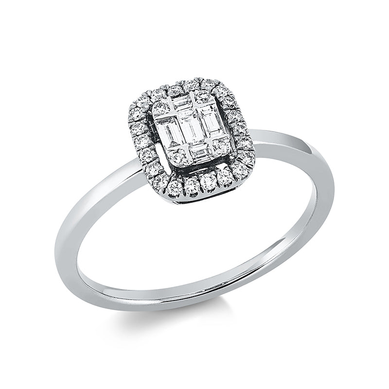 Ring 18 kt WG, 5 Bag. 0,10 ct, TW-si, 26 Brill. 0,10 ct, TW-si