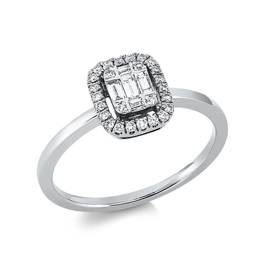 Ring 18 kt WG, 5 Bag. 0,10 ct, TW-si, 26 Brill. 0,10 ct, TW-si