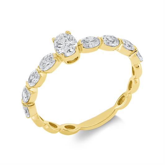 Ring 18 kt GG, 1 Oval 0,25 ct, TW-si, 8 Oval 0,54 ct, TW-si