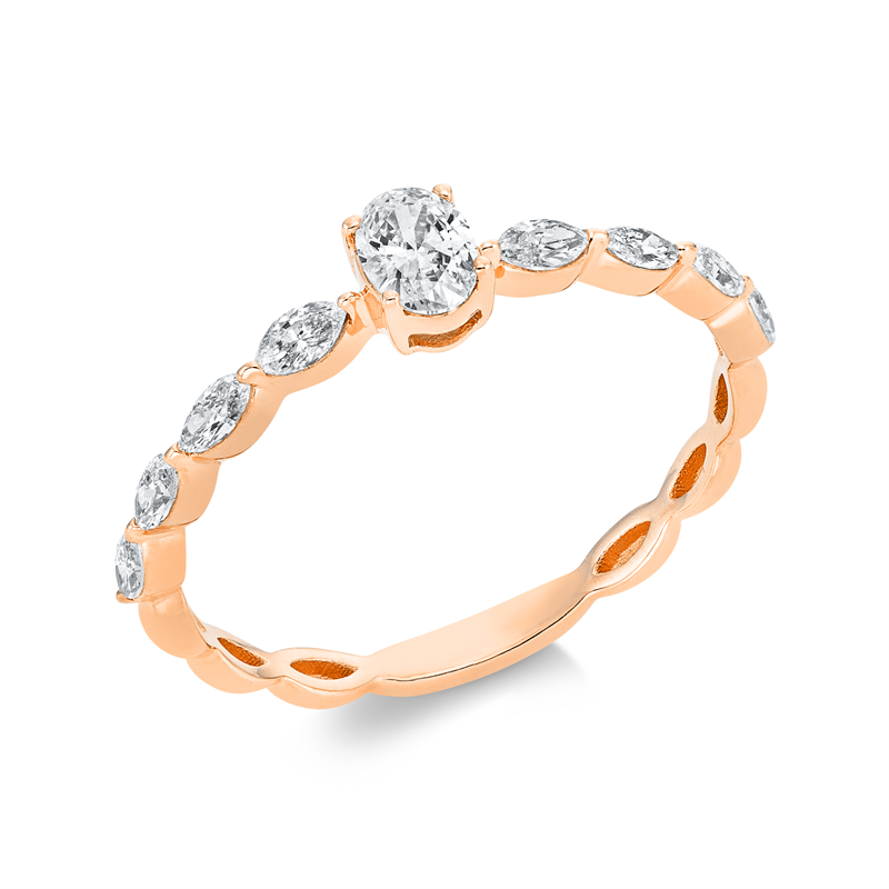 Ring 18 kt RG, 1 Oval 0,19 ct, TW-si, 8 Nav. 0,29 ct, TW-si