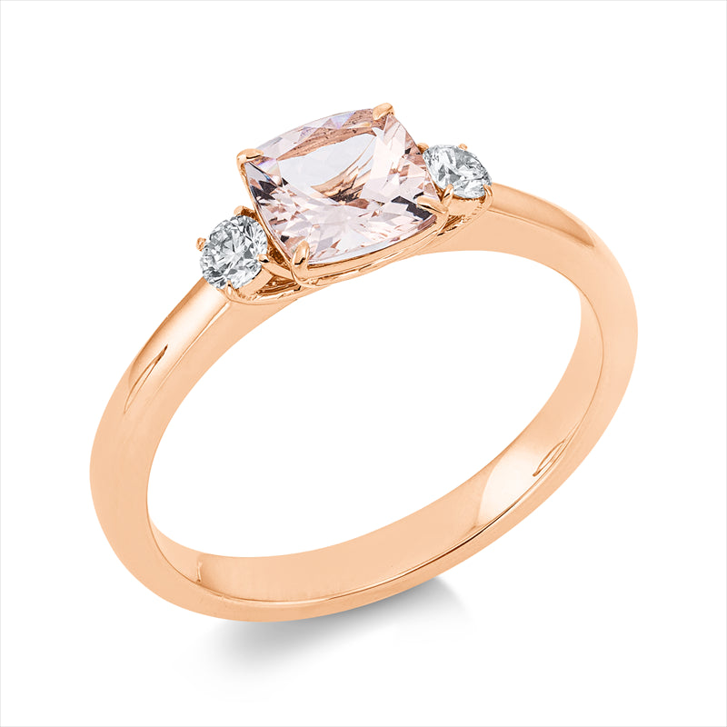 Ring 18 kt RG, 2 Brill. 0,15 ct, TW-si, 1 Morganit 0,75 ct pink