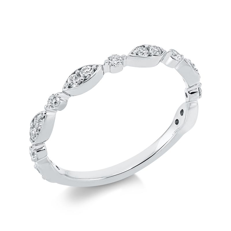 Ring 18 kt WG, 5 Brill. 0,10 ct, TW-si, 12 Brill. 0,18 ct, TW-si