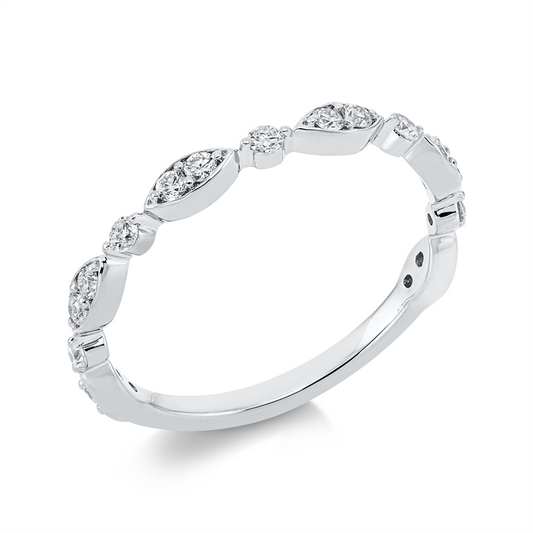 Ring 18 kt WG, 5 Brill. 0,10 ct, TW-si, 12 Brill. 0,18 ct, TW-si