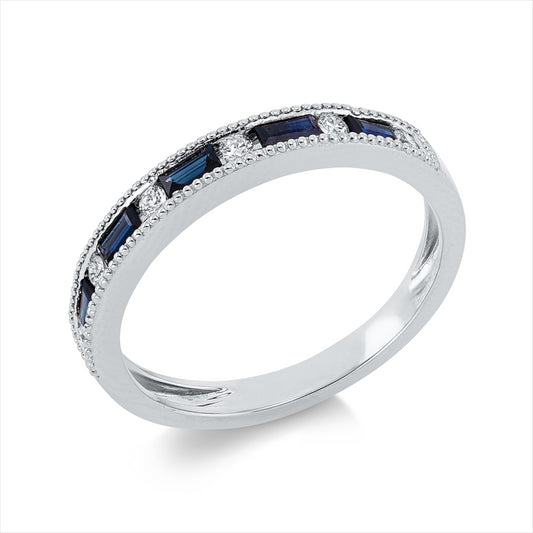 Ring 18 kt WG, 6 Brill. 0,11 ct, TW-si, 5 Saphire 0,36 ct blau