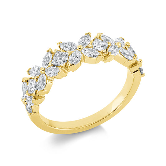 Ring 18 kt GG, 4 Princ. 0,39 ct, TW-si, 16 Nav. 0,76 ct, TW-si, 4 Brill. 0,11 ct, TW-si