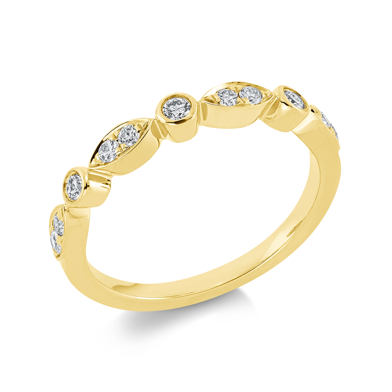 Ring 18 kt GG, 3 Brill. 0,09 ct, TW-si, 8 Brill. 0,14 ct, TW-si