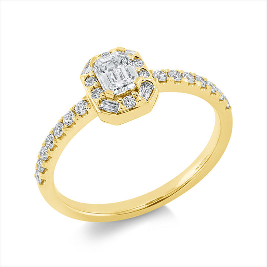 Ring 18 kt GG, 4 Bag. 0,06 ct, TW-si, 1 Sm.schliff 0,39 ct, TW-si, 20 Brill. 0,25 ct, TW-si