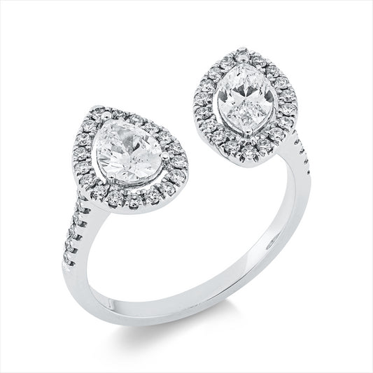 Ring 18 kt WG, 1 Tropfen 0,42 ct, TW-si, 1 Nav. 0,40 ct, TW-si, 48 Brill. 0,31 ct, TW-si