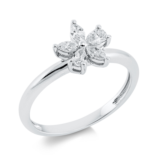 Ring 18 kt WG, 3 Nav. 0,18 ct, TW-vsi, 2 Tropfen 0,16 ct, TW-vsi