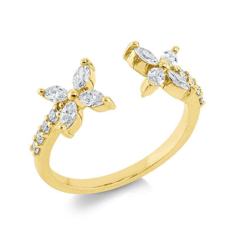 Ring 18 kt GG, Fassung rhodiniert, 8 Nav. 0,41 ct, TW-vsi, 8 Brill. 0,15 ct, TW-si