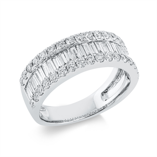 Ring 18 kt WG, 26 Bag. 0,61 ct, TW-vsi, 34 Brill. 0,74 ct, TW-si