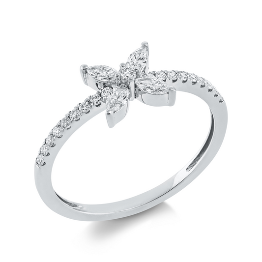 Ring 18 kt WG, 4 Nav. 0,19 ct, TW-vsi, 19 Brill. 0,19 ct, TW-si