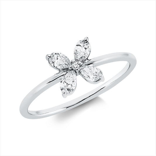 Ring 18 kt WG, 4 Tropfen 0,30 ct, TW-vsi, 1 Brill. 0,01 ct, TW-si