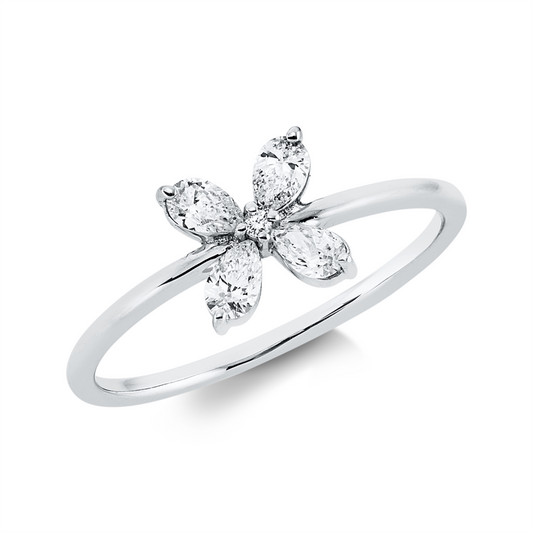Ring 18 kt WG, 4 Tropfen 0,30 ct, TW-vsi, 1 Brill. 0,01 ct, TW-si