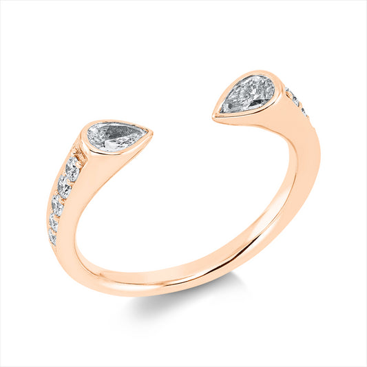 Ring 18 kt RG, 2 Tropfen 0,29 ct, TW-vsi, 10 Brill. 0,18 ct, TW-vsi