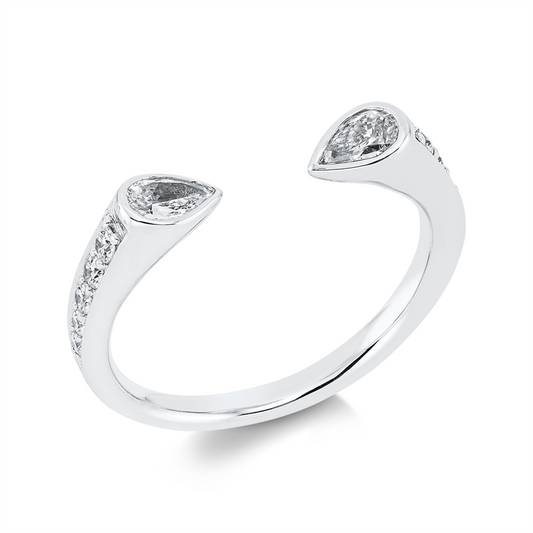 Ring 18 kt WG, 2 Tropfen 0,31 ct, TW-vsi, 10 Brill. 0,18 ct, TW-vsi