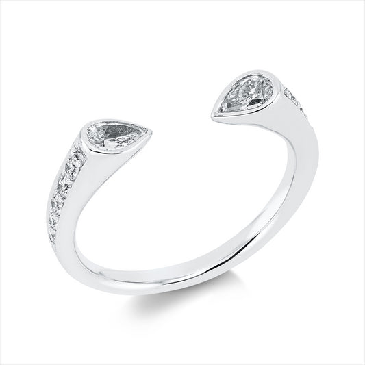 Ring 18 kt WG, 2 Tropfen 0,31 ct, TW-vsi, 10 Brill. 0,18 ct, TW-vsi