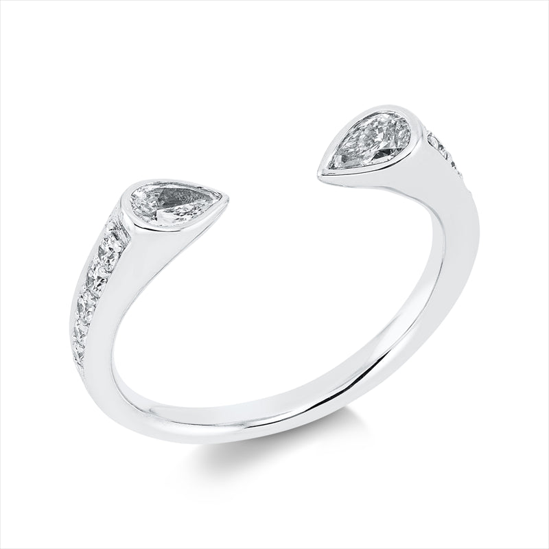 Ring 18 kt WG, 2 Tropfen 0,31 ct, TW-vsi, 10 Brill. 0,18 ct, TW-vsi