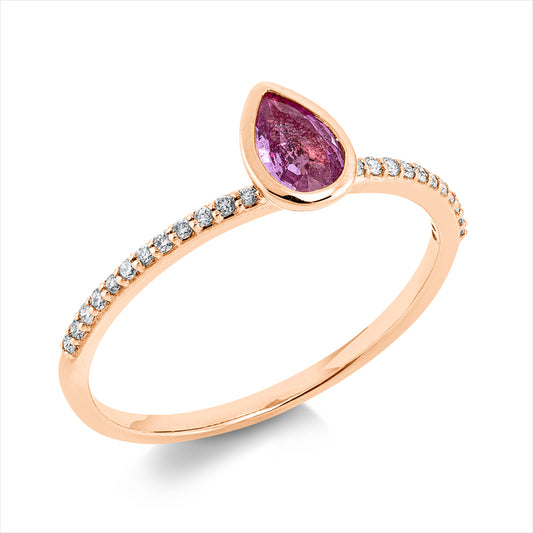 Ring 18 kt RG, 24 Brill. 0,09 ct, TW-si, 1 Saphir 0,40 ct pink